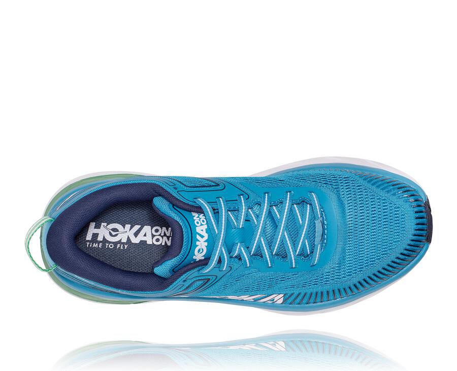 Hoka One One Mens Running Shoes - Bondi 7 - Blue/White - XQPC71650